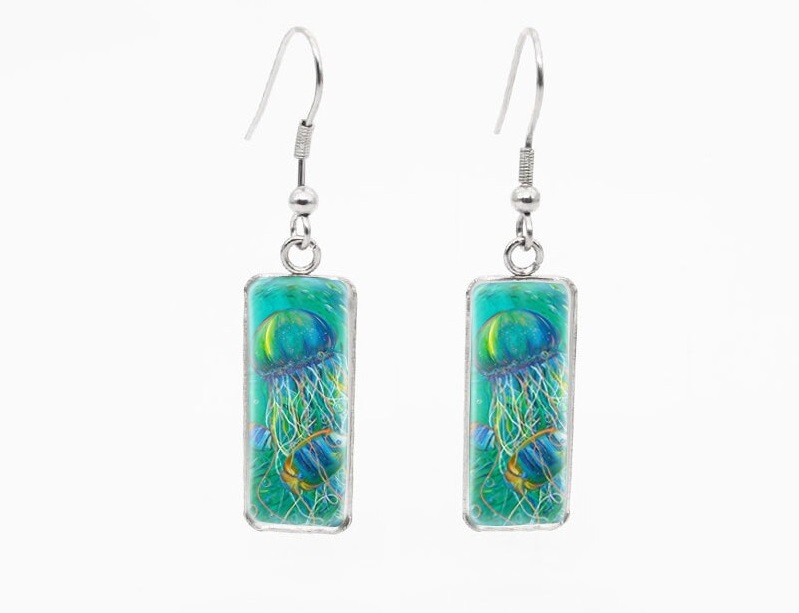 Colorful Jellyfish Rectangle Fish Hook Earrings