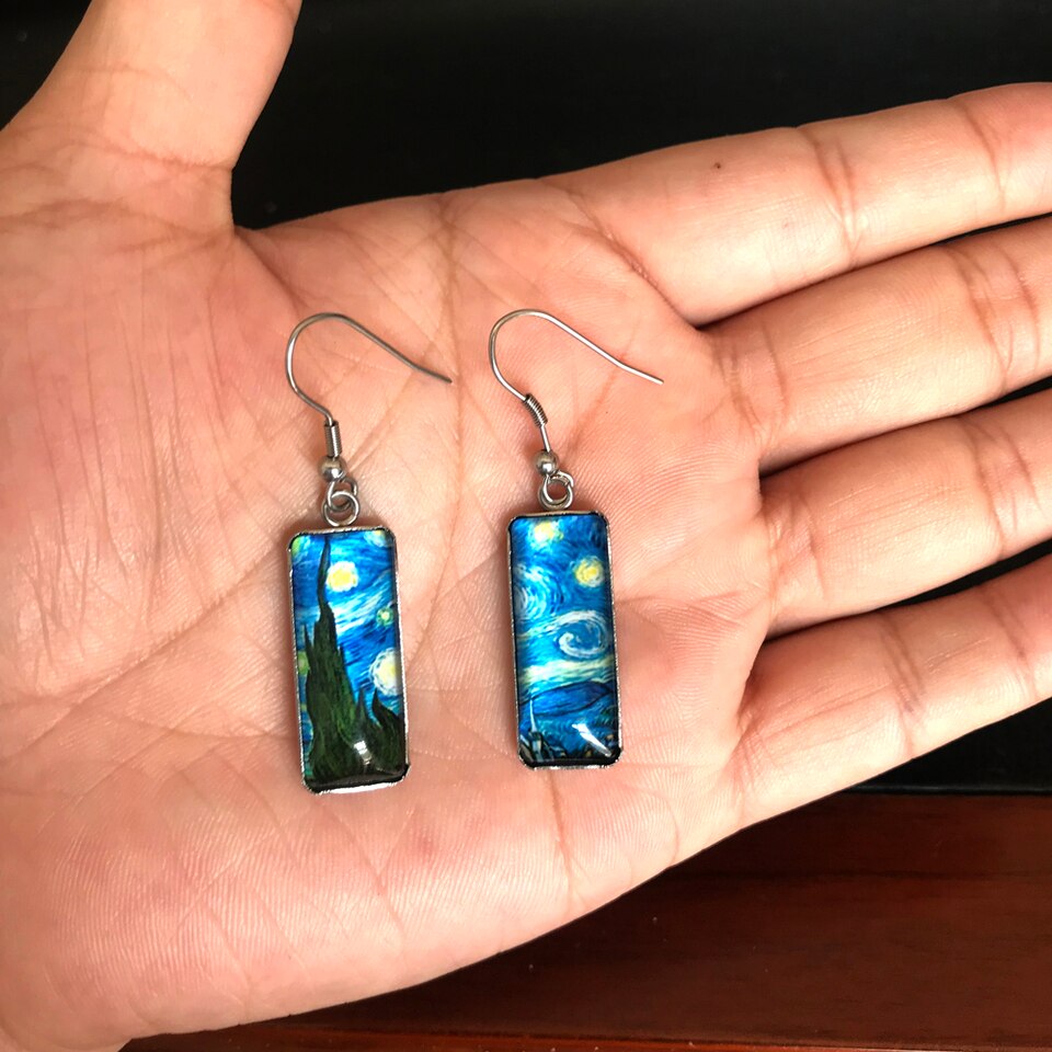 Colorful Jellyfish Rectangle Fish Hook Earrings - Image 2