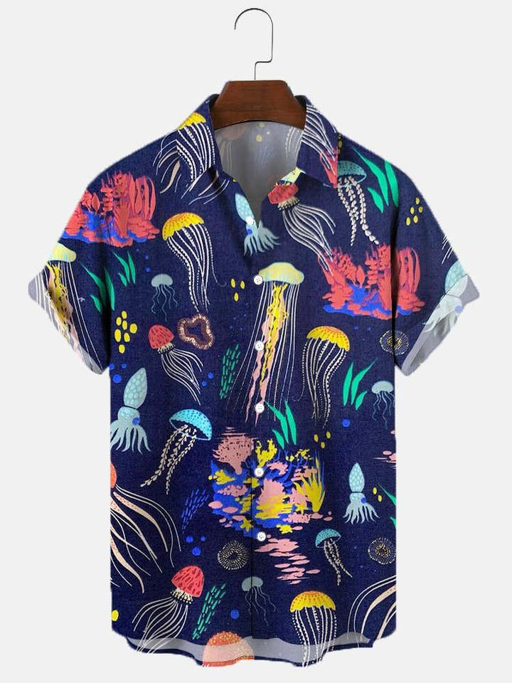 Men's Fashion Vintage Jellyfish Casual Short Sleeve Shirt - Multiple styles - Image 4