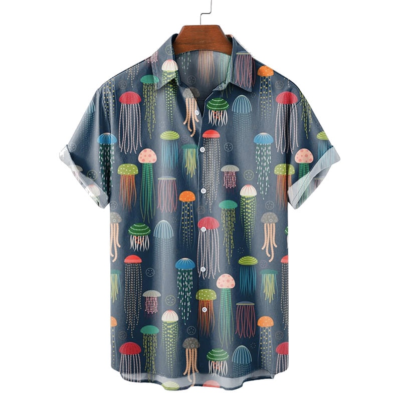 Men's Fashion Vintage Jellyfish Casual Short Sleeve Shirt - Multiple styles