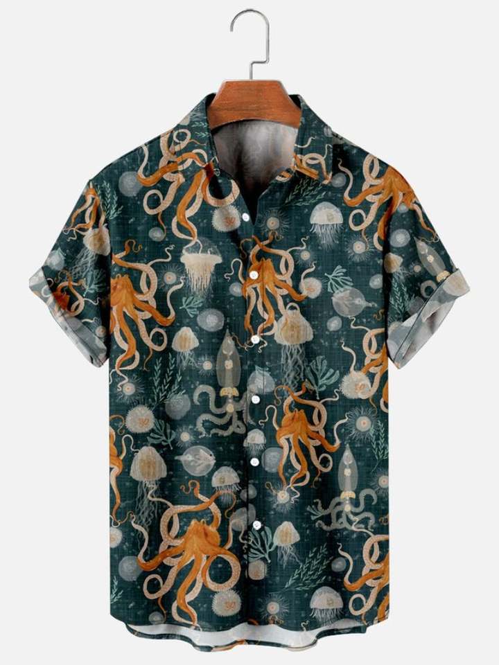 Men's Fashion Vintage Jellyfish Casual Short Sleeve Shirt - Multiple styles - Image 3