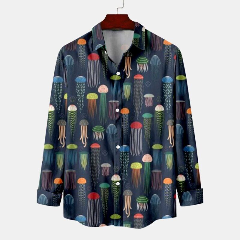 Jellyfish Printed Men Long Sleeves Shirts - Image 2