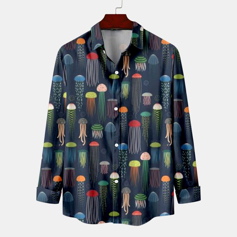 Jellyfish Printed Men Long Sleeves Shirts - Image 2