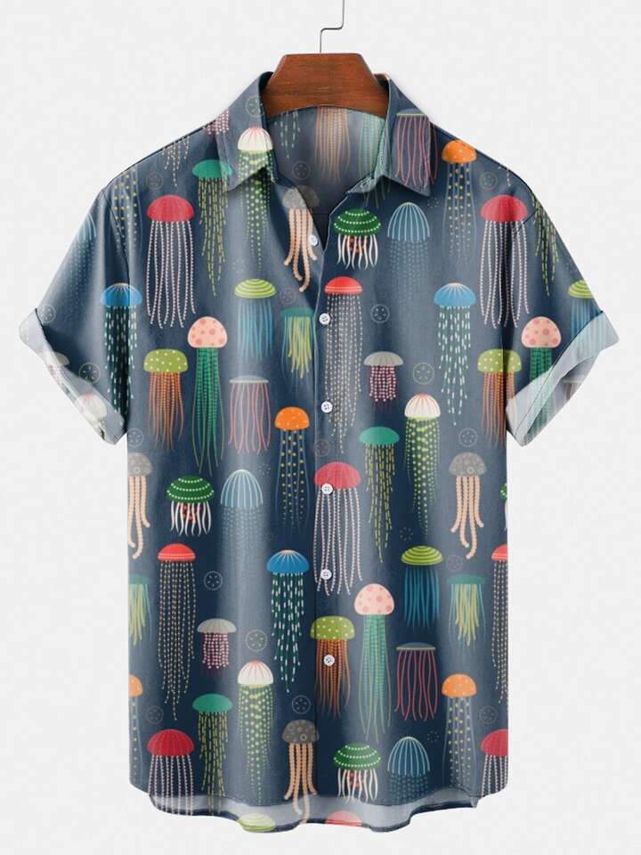 Men's Fashion Vintage Jellyfish Casual Short Sleeve Shirt - Multiple styles - Image 2