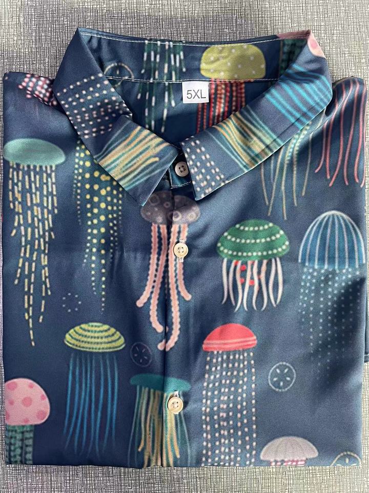 Men's Fashion Vintage Jellyfish Casual Short Sleeve Shirt - Multiple styles - Image 7
