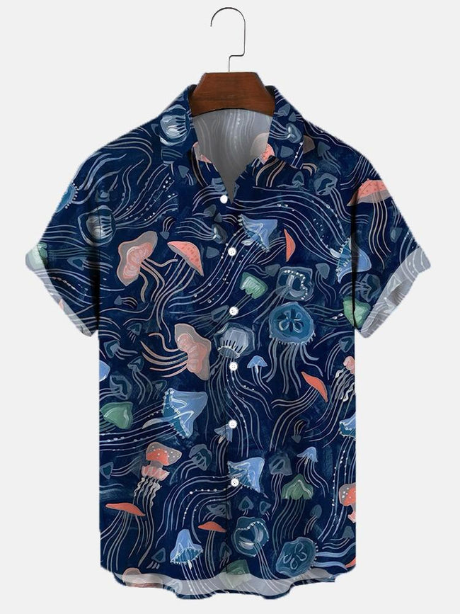 Men's Fashion Vintage Jellyfish Casual Short Sleeve Shirt - Multiple styles - Image 6