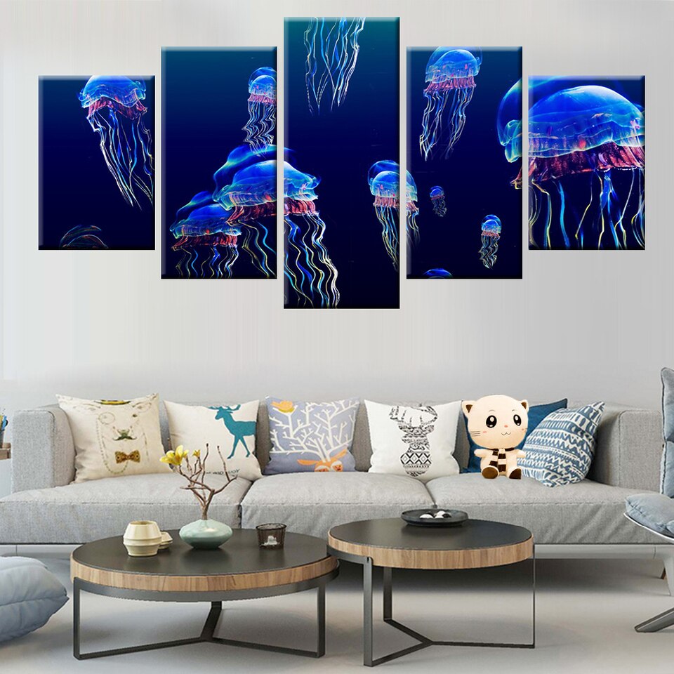 5 Piece Colorful Jellyfish Panel Wall Art - Image 4