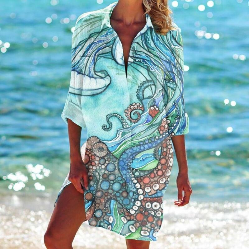 Summer Jellyfish 3D Print Long-Sleeved Shirt - Perfect Cover-Up - Image 2