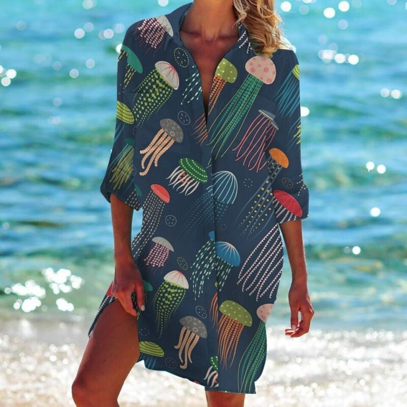Summer Jellyfish 3D Print Long-Sleeved Shirt - Perfect Cover-Up - Image 4