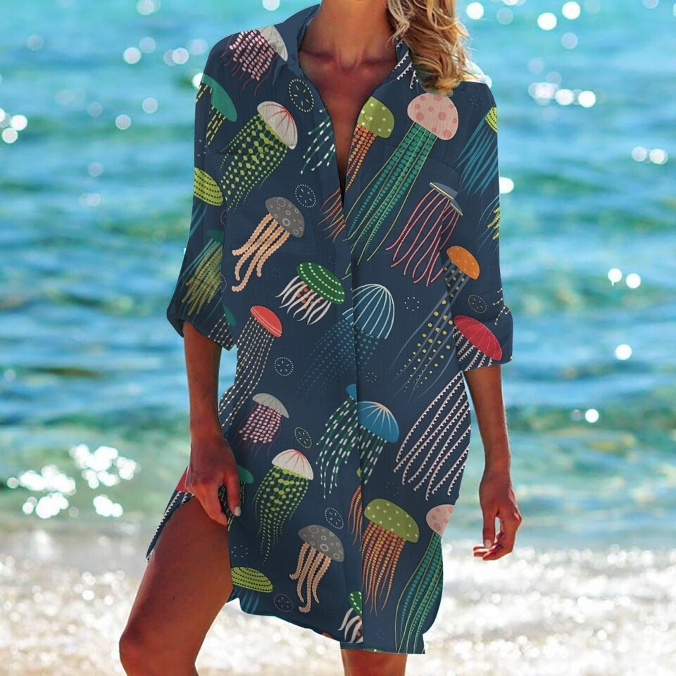 Summer Jellyfish 3D Print Long-Sleeved Shirt - Perfect Cover-Up - Image 4