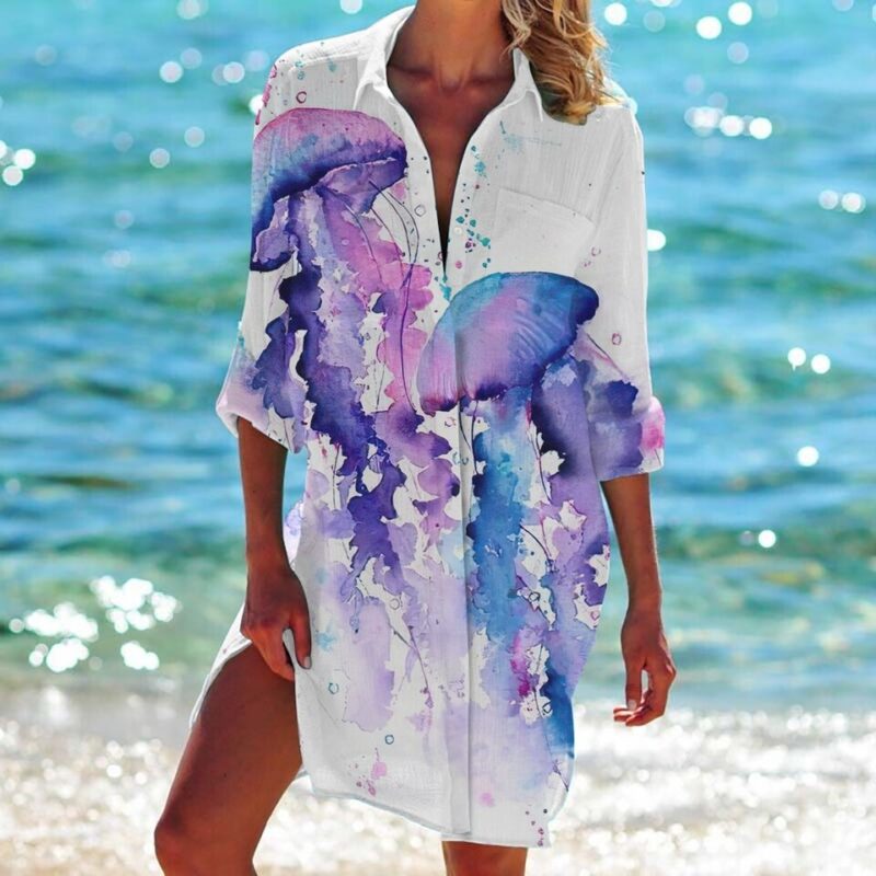 Summer Jellyfish 3D Print Long-Sleeved Shirt - Perfect Cover-Up